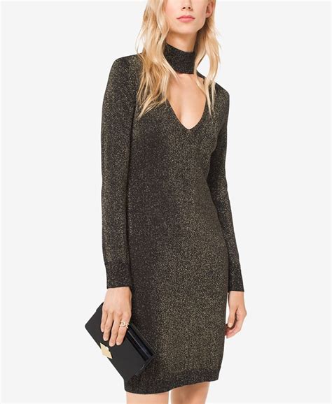 michael kors metallic choker sweater dress|Michael Kors Metallic Choker Sweater Dress .